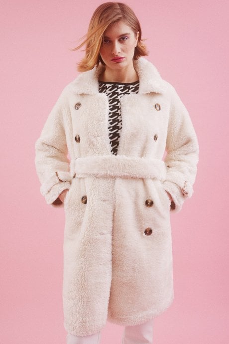 JAYLEY Cream Faux Fur Coat