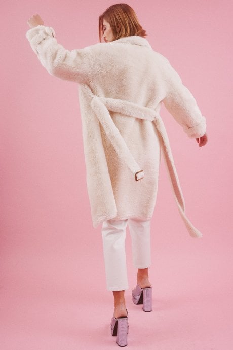 JAYLEY Cream Faux Fur Coat