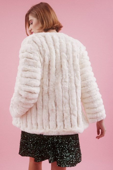 JAYLEY Cream Faux Fur Faux Suede Coat
