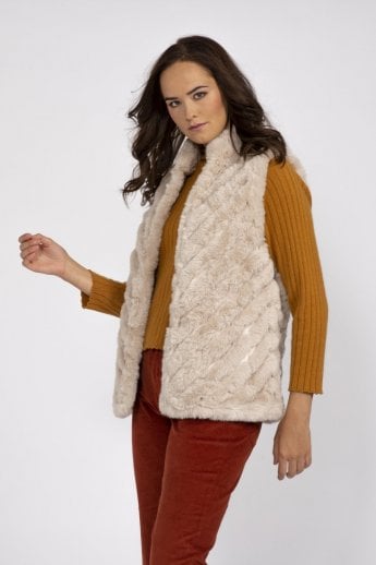 JAYLEY Cream Faux Fur Faux Suede Diagonal Stripe Gilet | Waistcoat