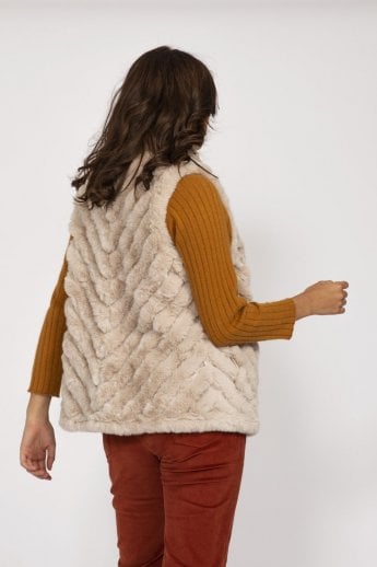 JAYLEY Cream Faux Fur Faux Suede Diagonal Stripe Gilet | Waistcoat