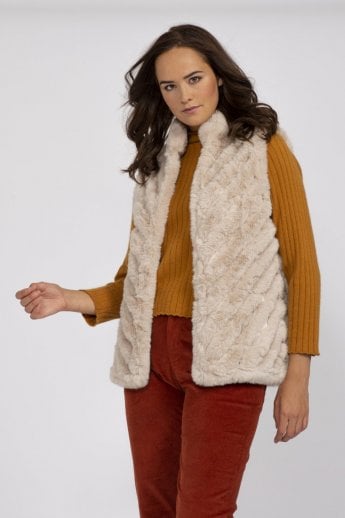 JAYLEY Cream Faux Fur Faux Suede Diagonal Stripe Gilet | Waistcoat