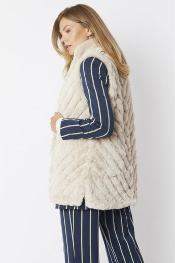 JAYLEY Cream Faux Fur Faux Suede Diagonal Striped Long Gilet | Waistcoat