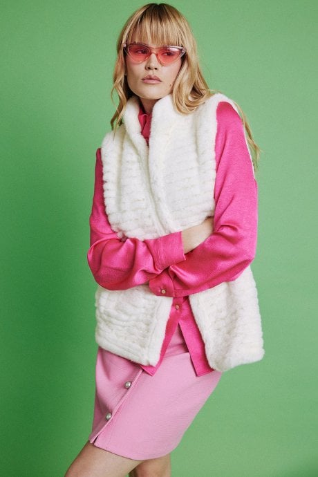 JAYLEY Cream Faux Fur Faux Suede Gilet | Waistcoat