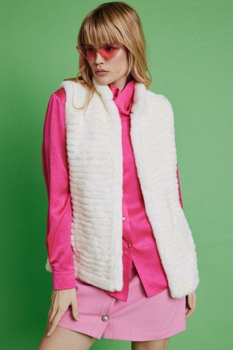 JAYLEY Cream Faux Fur Faux Suede Gilet | Waistcoat
