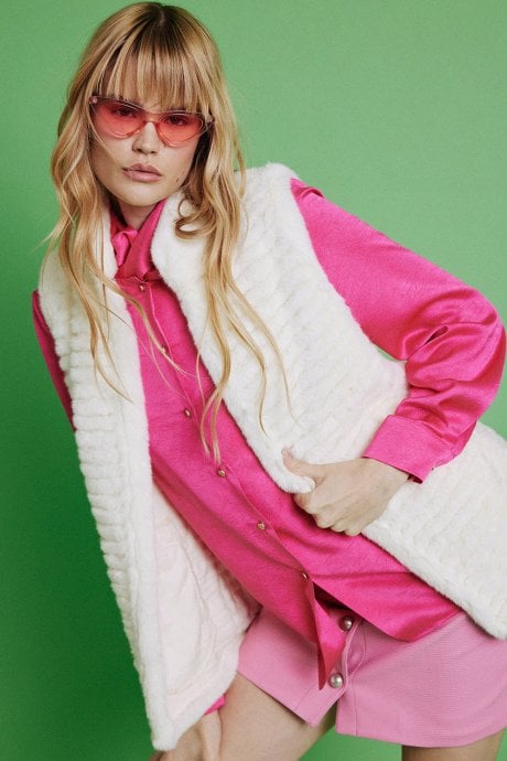 JAYLEY Cream Faux Fur Faux Suede Gilet | Waistcoat