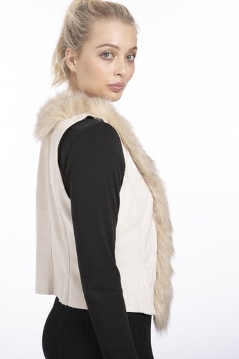 JAYLEY Cream Faux Fur Faux Suede Gilet | Waistcoat