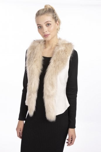 JAYLEY Cream Faux Fur Faux Suede Gilet | Waistcoat