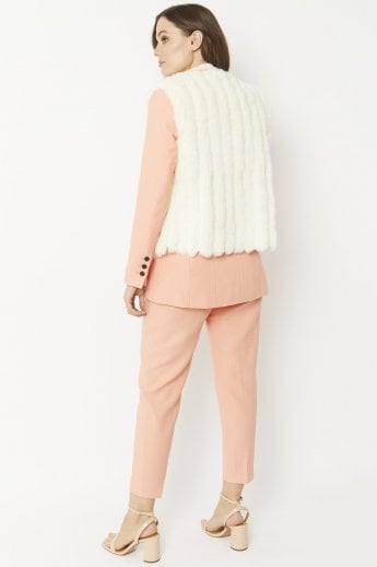 JAYLEY Cream Faux Fur Faux Suede Vertical Stripe Gilet | Waistcoat