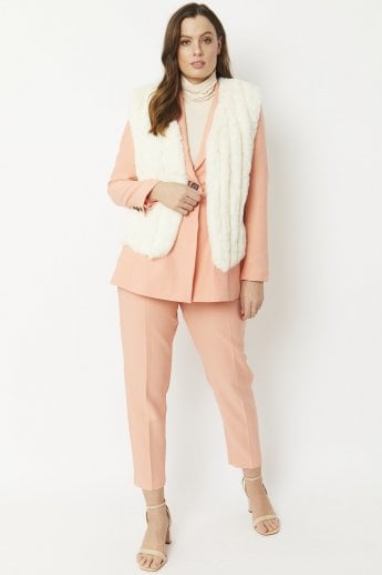 JAYLEY Cream Faux Fur Faux Suede Vertical Stripe Gilet | Waistcoat