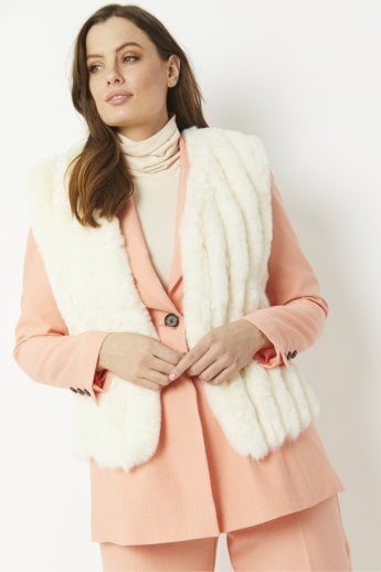 JAYLEY Cream Faux Fur Faux Suede Vertical Stripe Gilet | Waistcoat