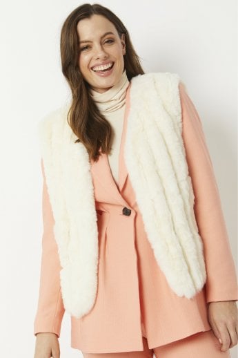 JAYLEY Cream Faux Fur Faux Suede Vertical Stripe Gilet | Waistcoat