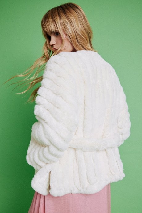 JAYLEY Cream Faux Fur Kimono Jacket