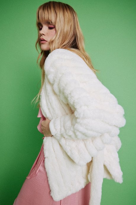 JAYLEY Cream Faux Fur Kimono Jacket