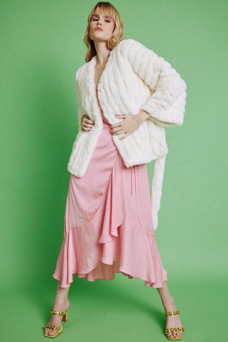 JAYLEY Cream Faux Fur Kimono Jacket