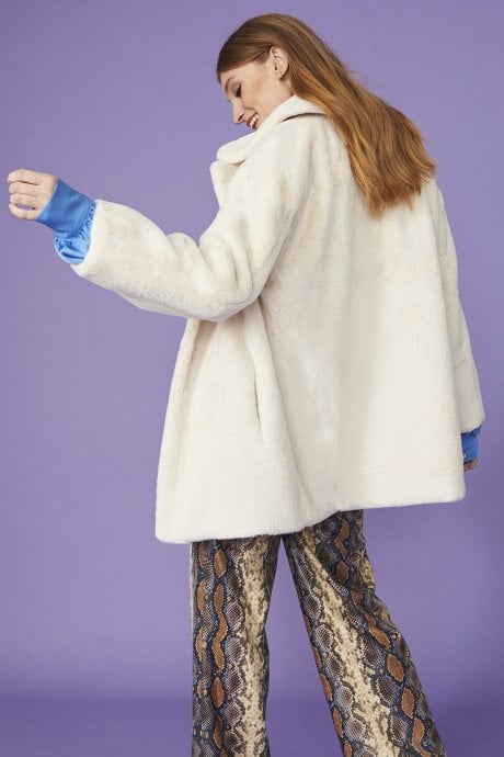 JAYLEY Cream Faux Fur Midi Coat