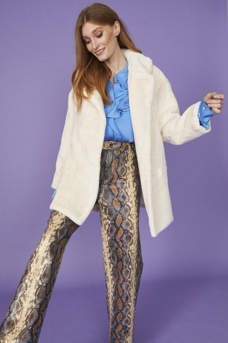 JAYLEY Cream Faux Fur Midi Coat