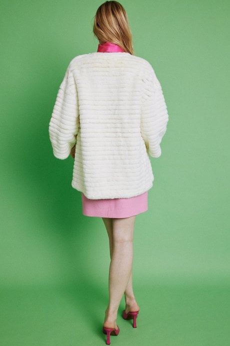 JAYLEY Cream Faux Fur Over-Sized Coat