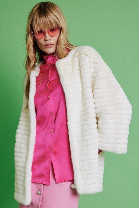 JAYLEY Cream Faux Fur Over-Sized Coat