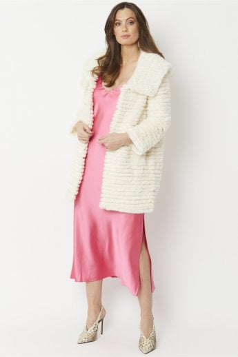 JAYLEY Cream Faux Mink Fur Hooded Coat