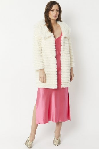 JAYLEY Cream Faux Mink Fur Hooded Coat