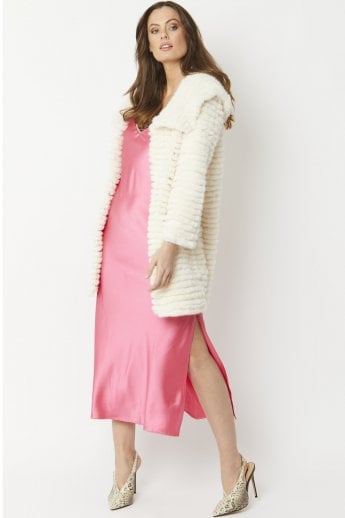 JAYLEY Cream Faux Mink Fur Hooded Coat