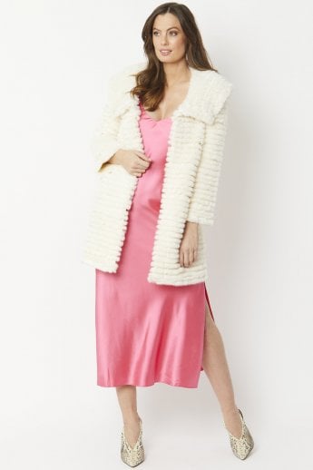 JAYLEY Cream Faux Mink Fur Hooded Coat