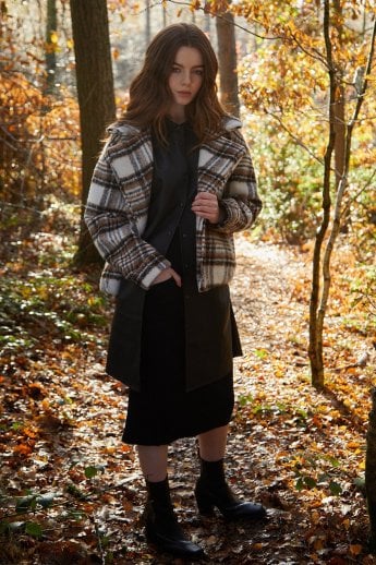JAYLEY Cream Faux Shearling Check Jacket