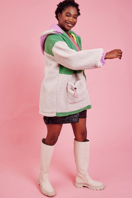 JAYLEY Cream Faux Shearling Patchwork Jacket