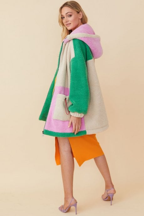 JAYLEY Cream Faux Shearling Patchwork Jacket