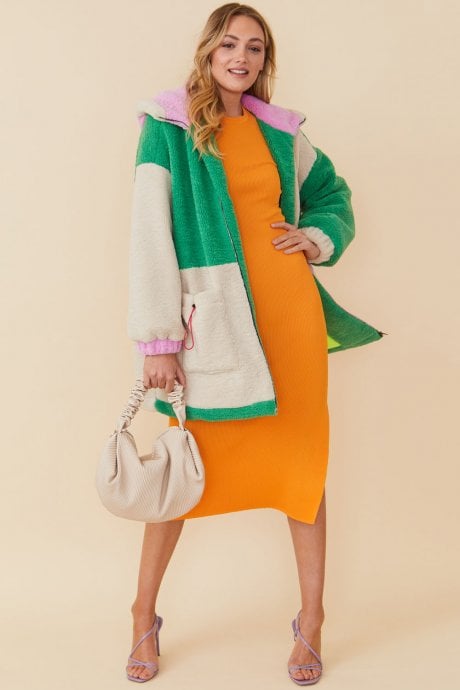 JAYLEY Cream Faux Shearling Patchwork Jacket