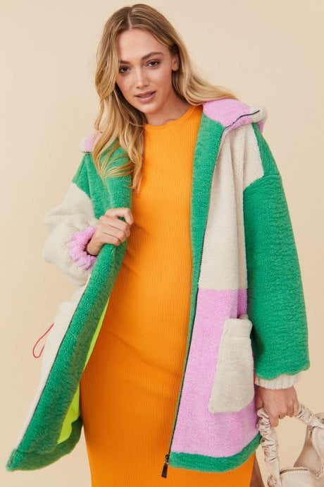JAYLEY Cream Faux Shearling Patchwork Jacket