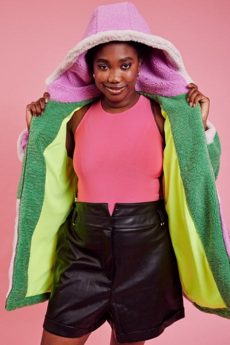 JAYLEY Cream Faux Shearling Patchwork Jacket