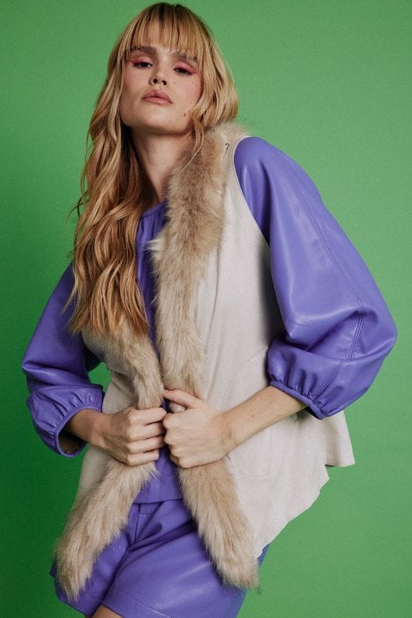 JAYLEY Cream Faux Suede And Faux Fur Gilet | Waistcoat