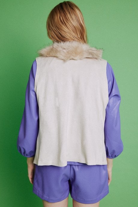 JAYLEY Cream Faux Suede And Faux Fur Gilet | Waistcoat