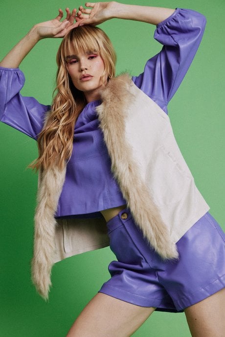 JAYLEY Cream Faux Suede And Faux Fur Gilet | Waistcoat