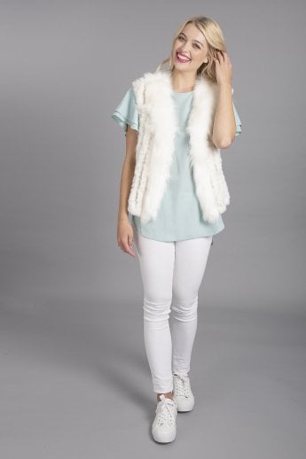 JAYLEY Cream Faux Suede And Knitted Faux Fur Gilet | Waistcoat
