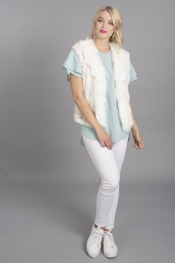 JAYLEY Cream Faux Suede and Knitted Faux Fur Gilet | Waistcoat