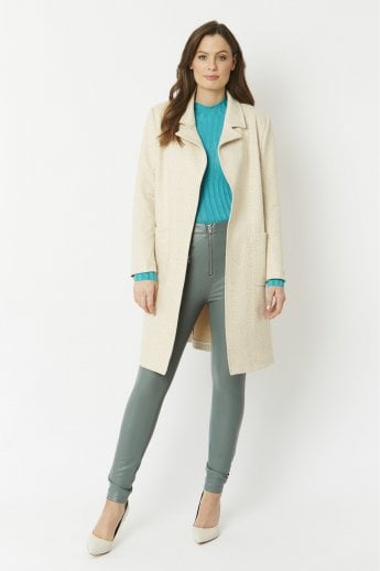 JAYLEY Cream Faux Suede Animal Print Coat