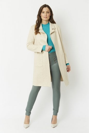 JAYLEY Cream Faux Suede Animal Print Coat