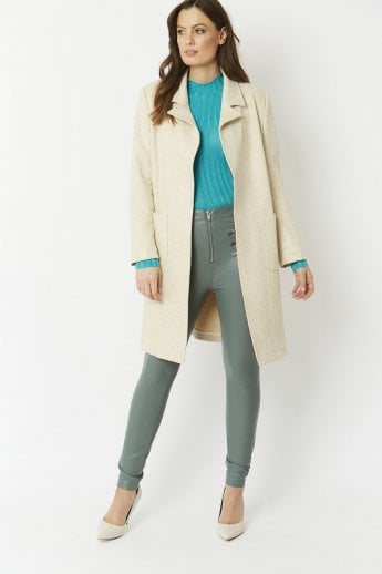 JAYLEY Cream Faux Suede Animal Print Coat