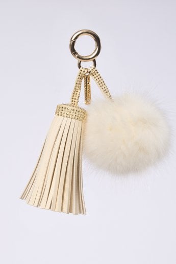 JAYLEY Cream Faux Suede Faux Fur Pom Charm