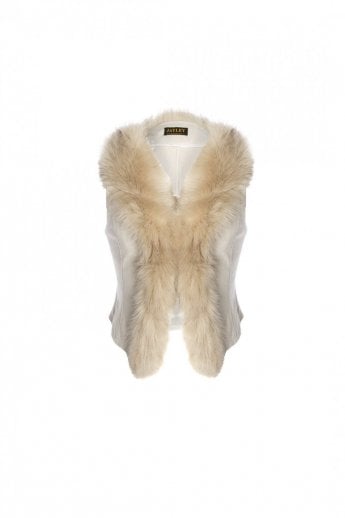 JAYLEY Cream Faux Suede Gilet | Waistcoat with Faux Fur Collar
