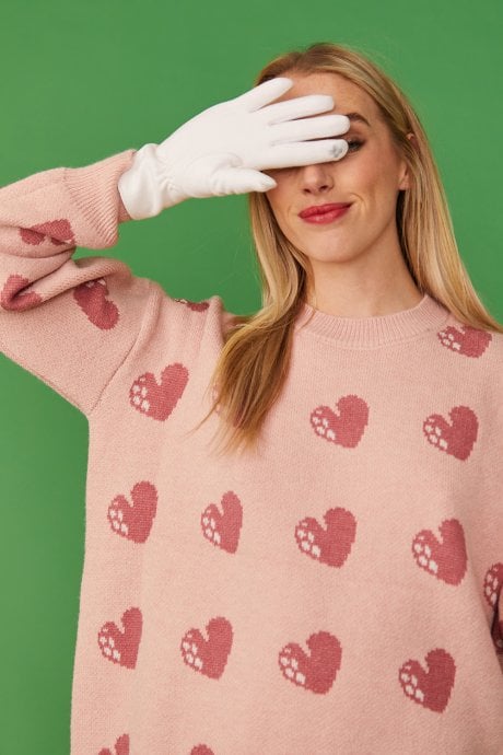 JAYLEY Cream Faux Suede Gloves With Faux Fur Pom