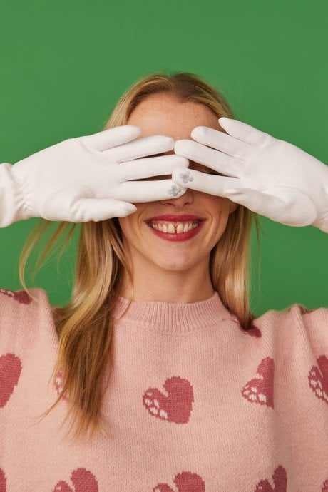 JAYLEY Cream Faux Suede Gloves With Faux Fur Pom