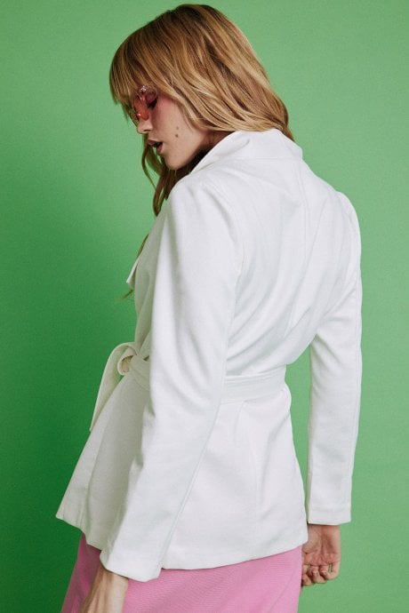 JAYLEY Cream Faux Suede Jacket Tie Waist