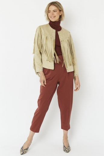 JAYLEY Cream Faux Suede Tassel Jacket