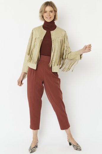 JAYLEY Cream Faux Suede Tassel Jacket