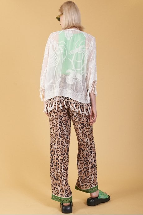 JAYLEY Cream Floral Print Silk Devore Jacket