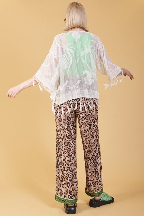 JAYLEY Cream Floral Print Silk Devore Jacket